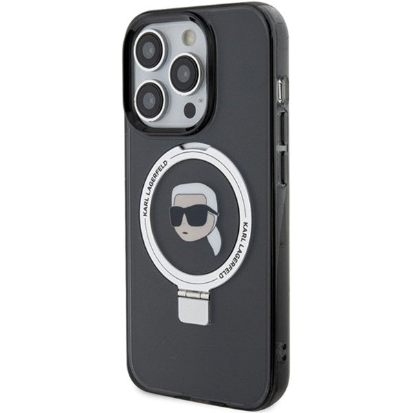 Custodia MagSafe per Apple iPhone 15 Pro Max, Karl Lagerfeld, Ring Stand Karl's Head, Nera