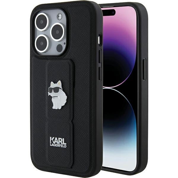 Custodia MagSafe per Apple iPhone 15 Pro Max, Karl Lagerfeld, Saffiano Gripstand Choupette, Nera