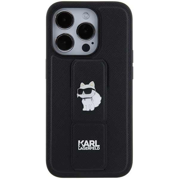 Custodia MagSafe per Apple iPhone 15 Pro Max, Karl Lagerfeld, Saffiano Gripstand Choupette, Nera