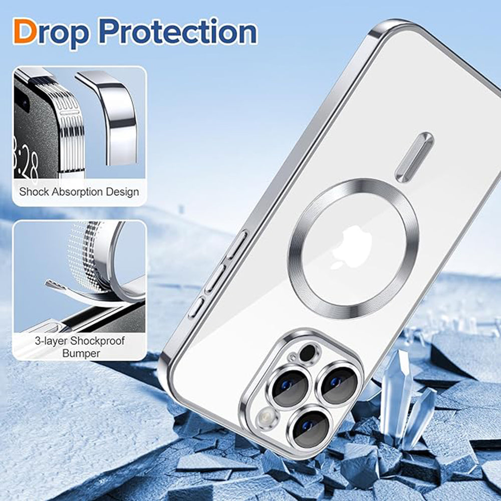 Custodia MagSafe per Apple iPhone 15 Pro Max, Techsuit, Luxury Crystal, Argento