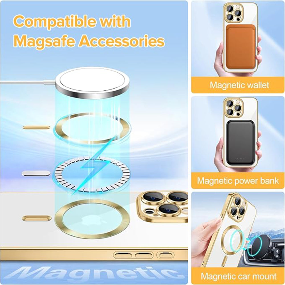 Custodia MagSafe per Apple iPhone 15 Pro Max, Techsuit, Luxury Crystal, Dorata