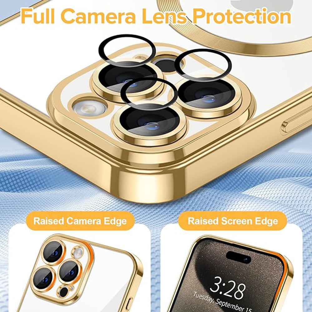 Custodia MagSafe per Apple iPhone 15 Pro Max, Techsuit, Luxury Crystal, Dorata