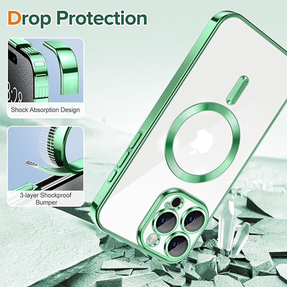 Custodia MagSafe per Apple iPhone 15 Pro Max, Techsuit, Luxury Crystal, Verde Chiaro