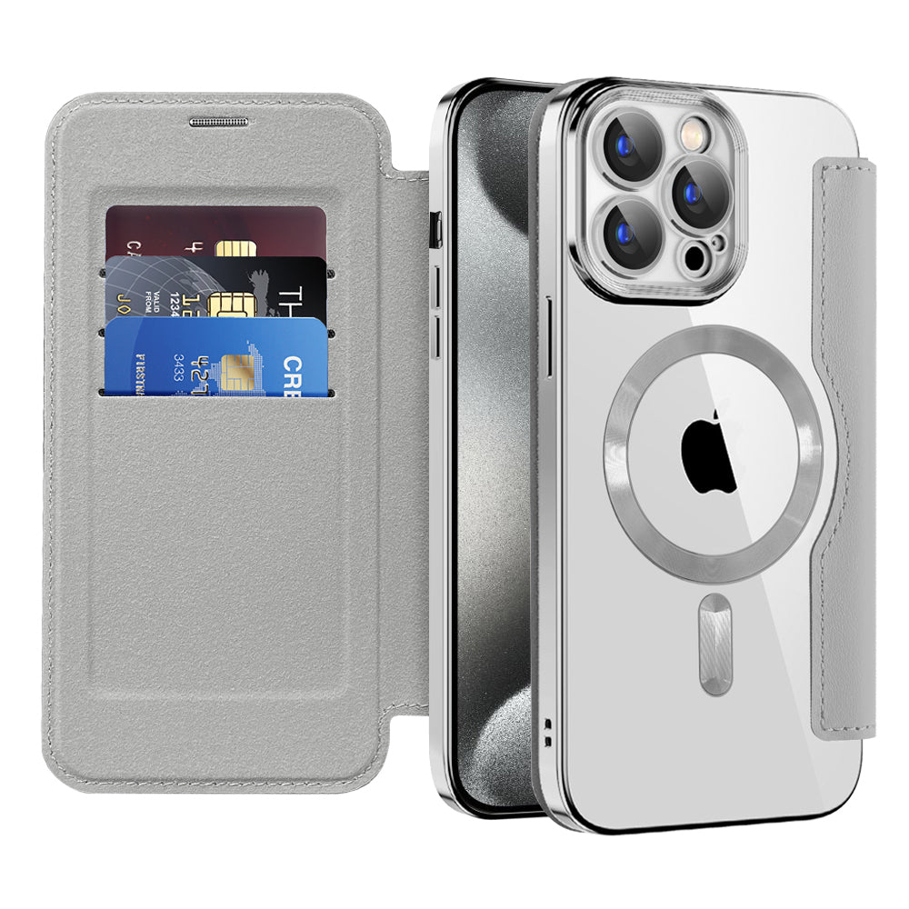 Custodia MagSafe per Apple iPhone 15 Pro Max, Techsuit, SmartMag Book, Grigio
