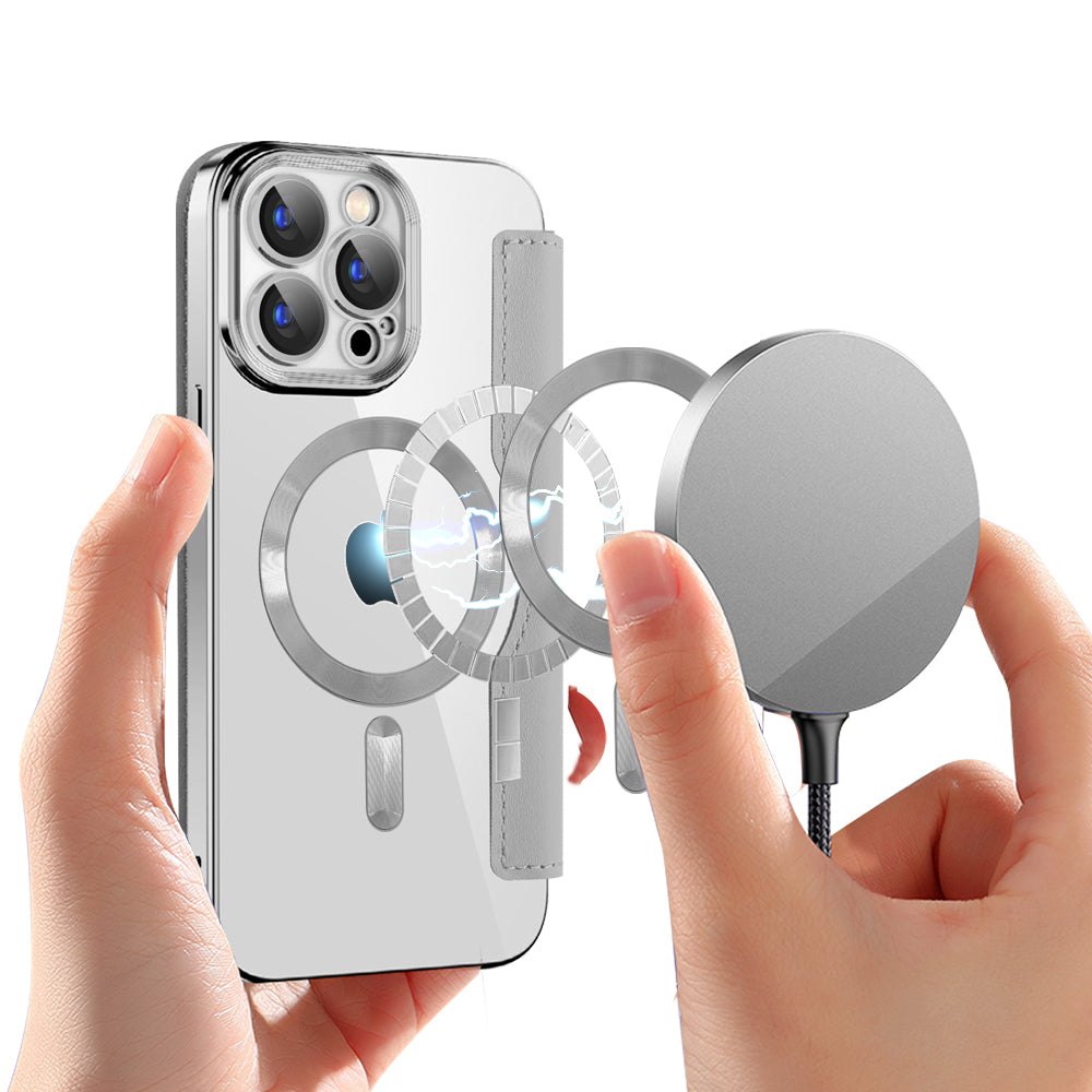 Custodia MagSafe per Apple iPhone 15 Pro Max, Techsuit, SmartMag Book, Grigio