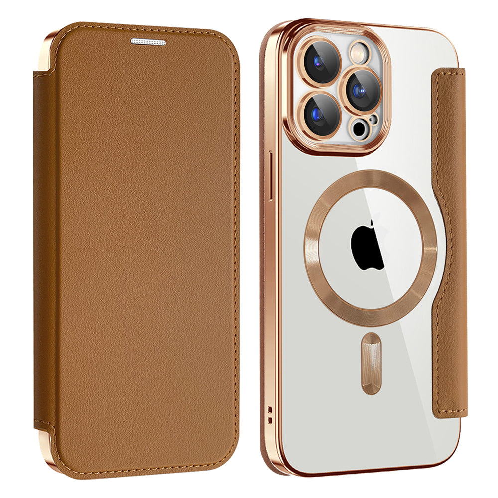Custodia MagSafe per Apple iPhone 15 Pro Max, Techsuit, SmartMag Book, Marrone
