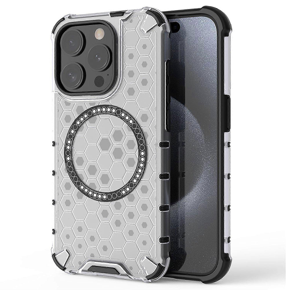 Custodia MagSafe per Apple iPhone 15 Pro, Techsuit, HoneyComb Shield, Bianca