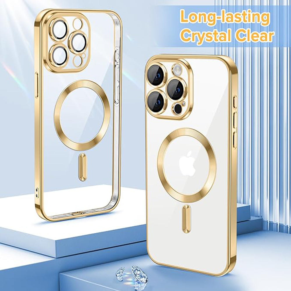 Custodia MagSafe per Apple iPhone 15 Pro, Techsuit, Luxury Crystal, Dorata