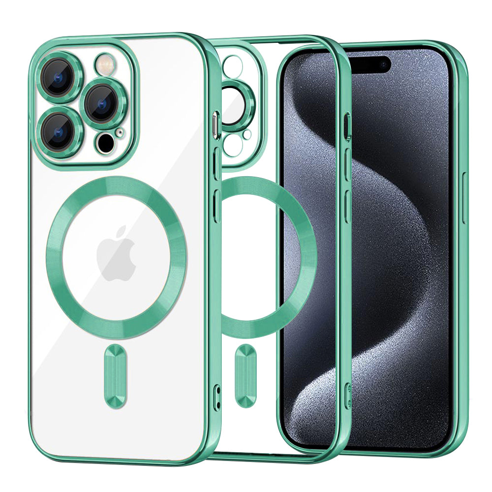 Custodia MagSafe per Apple iPhone 15 Pro, Techsuit, Luxury Crystal, Verde Chiaro
