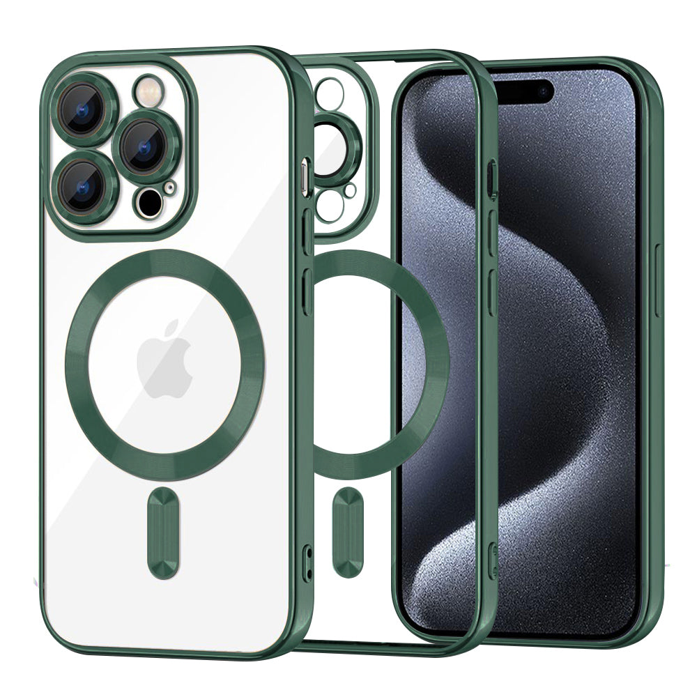 Custodia MagSafe per Apple iPhone 15 Pro, Techsuit, Luxury Crystal, Verde Scuro