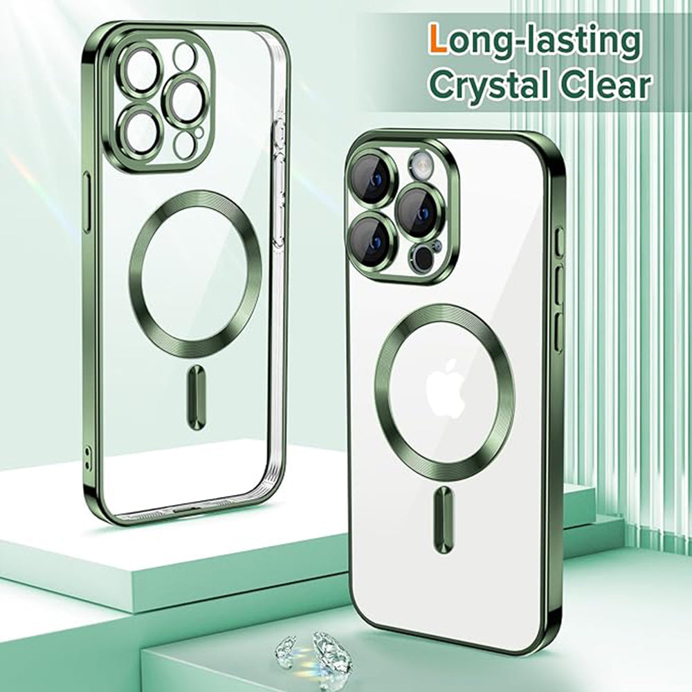 Custodia MagSafe per Apple iPhone 15 Pro, Techsuit, Luxury Crystal, Verde Scuro