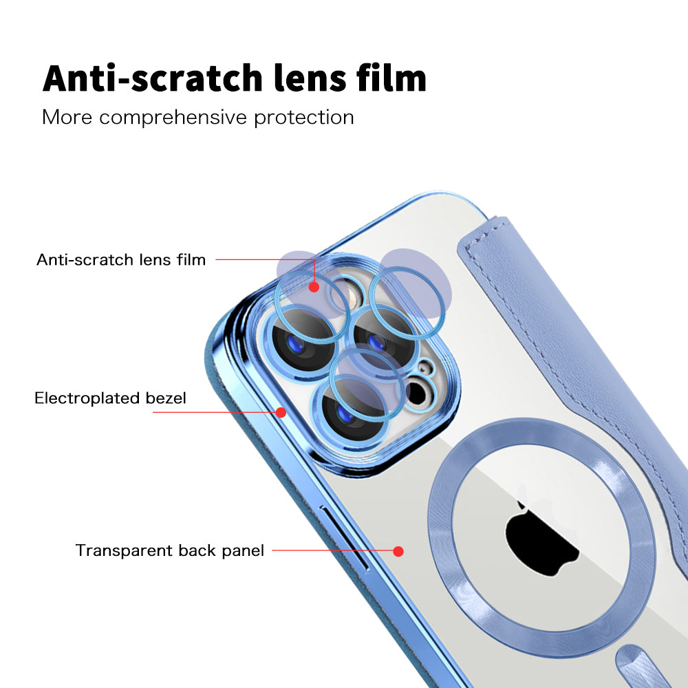 Custodia MagSafe per Apple iPhone 15 Pro, Techsuit, SmartMag Book, Blu
