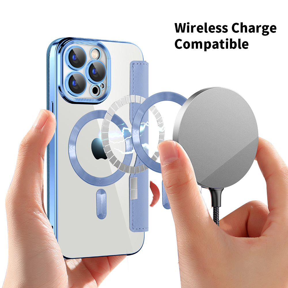 Custodia MagSafe per Apple iPhone 15 Pro, Techsuit, SmartMag Book, Blu