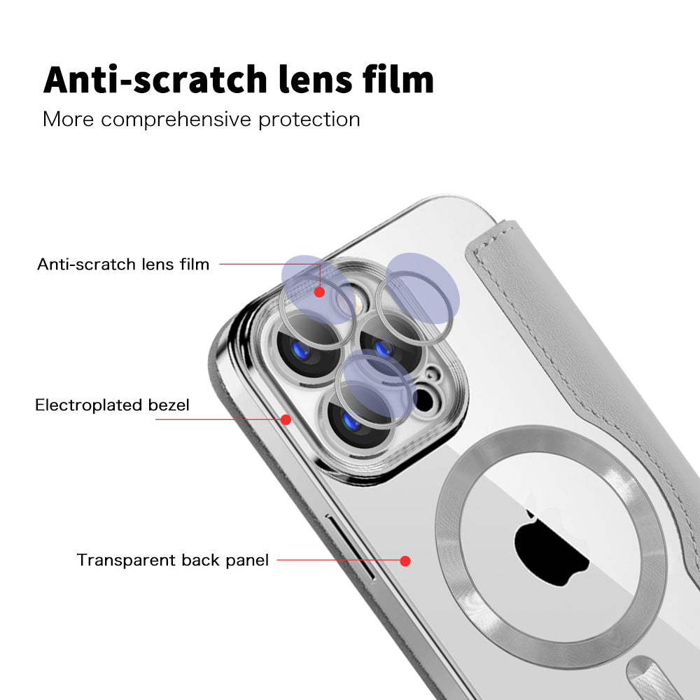 Custodia MagSafe per Apple iPhone 15 Pro, Techsuit, SmartMag Book, Grigio