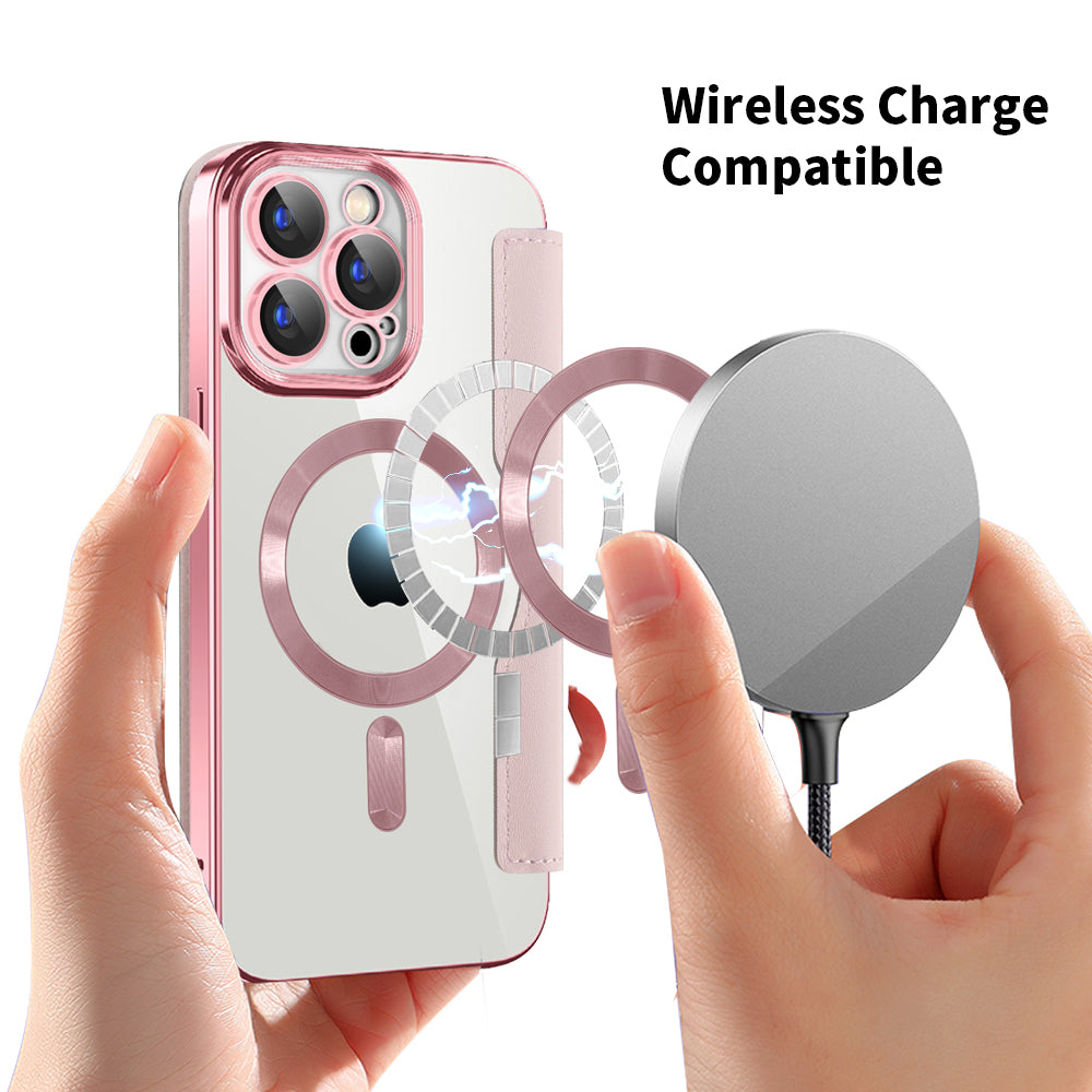 Custodia MagSafe per Apple iPhone 15 Pro, Techsuit, SmartMag Book, Rosa
