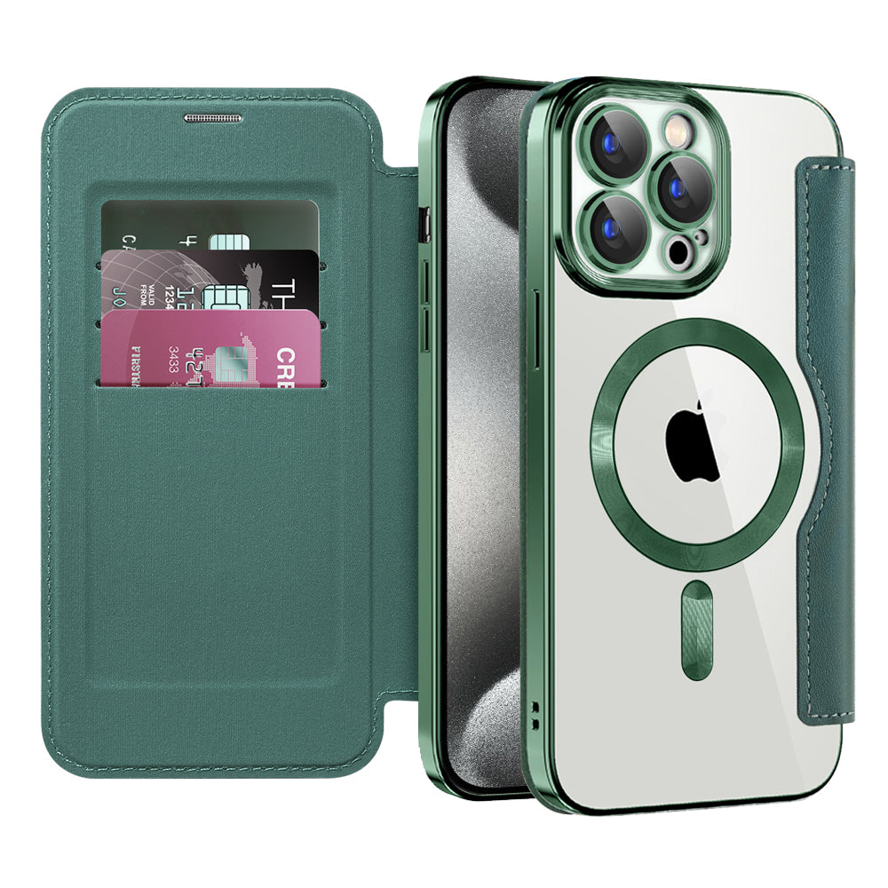Custodia MagSafe per Apple iPhone 15 Pro, Techsuit, SmartMag Book, Verde