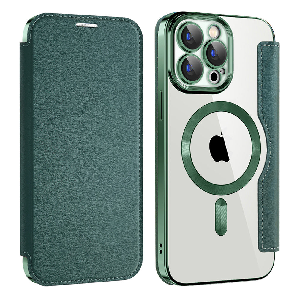 Custodia MagSafe per Apple iPhone 15 Pro, Techsuit, SmartMag Book, Verde
