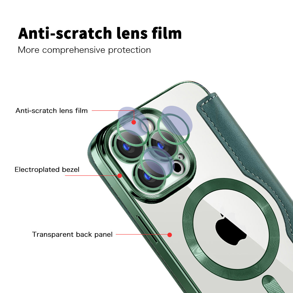 Custodia MagSafe per Apple iPhone 15 Pro, Techsuit, SmartMag Book, Verde