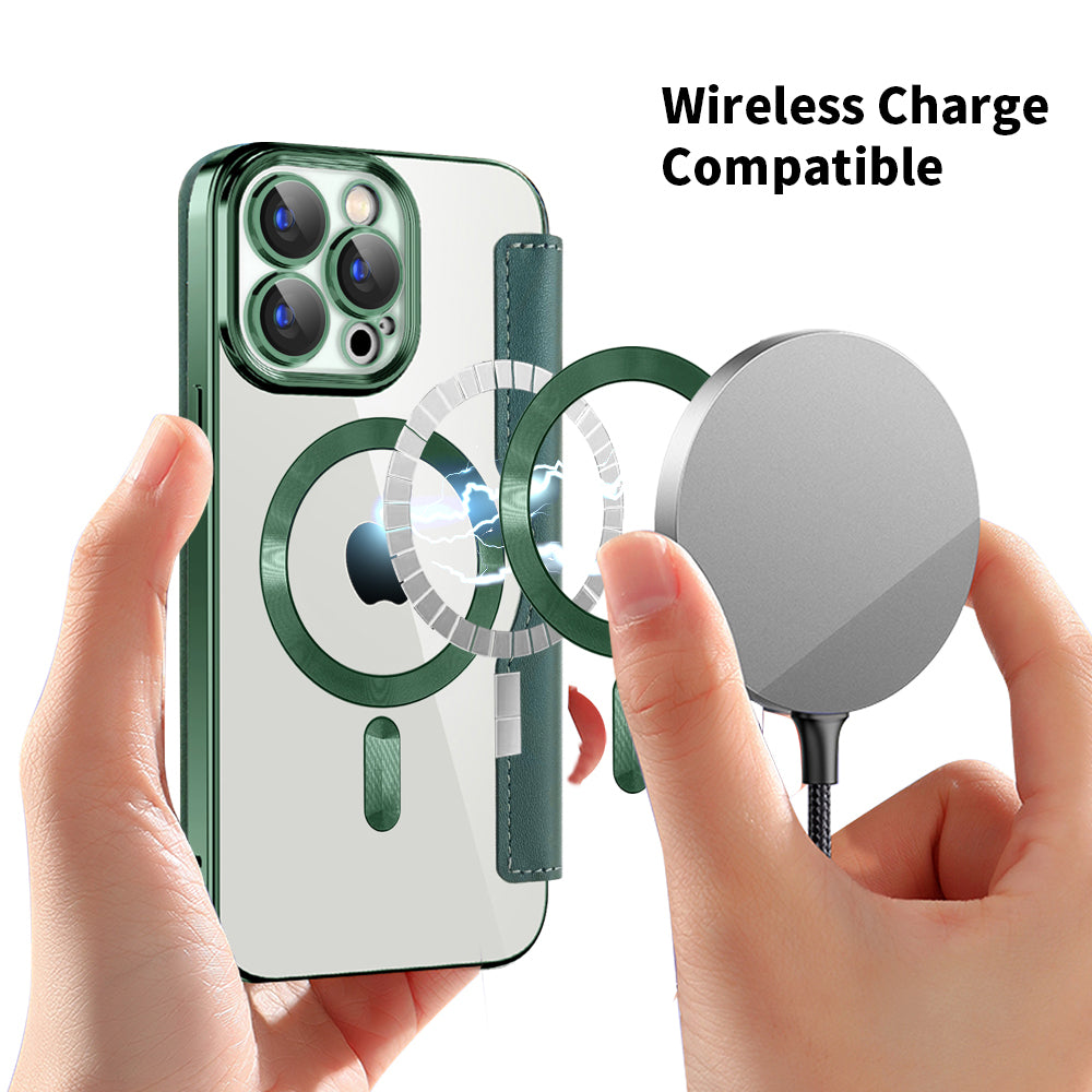 Custodia MagSafe per Apple iPhone 15 Pro, Techsuit, SmartMag Book, Verde