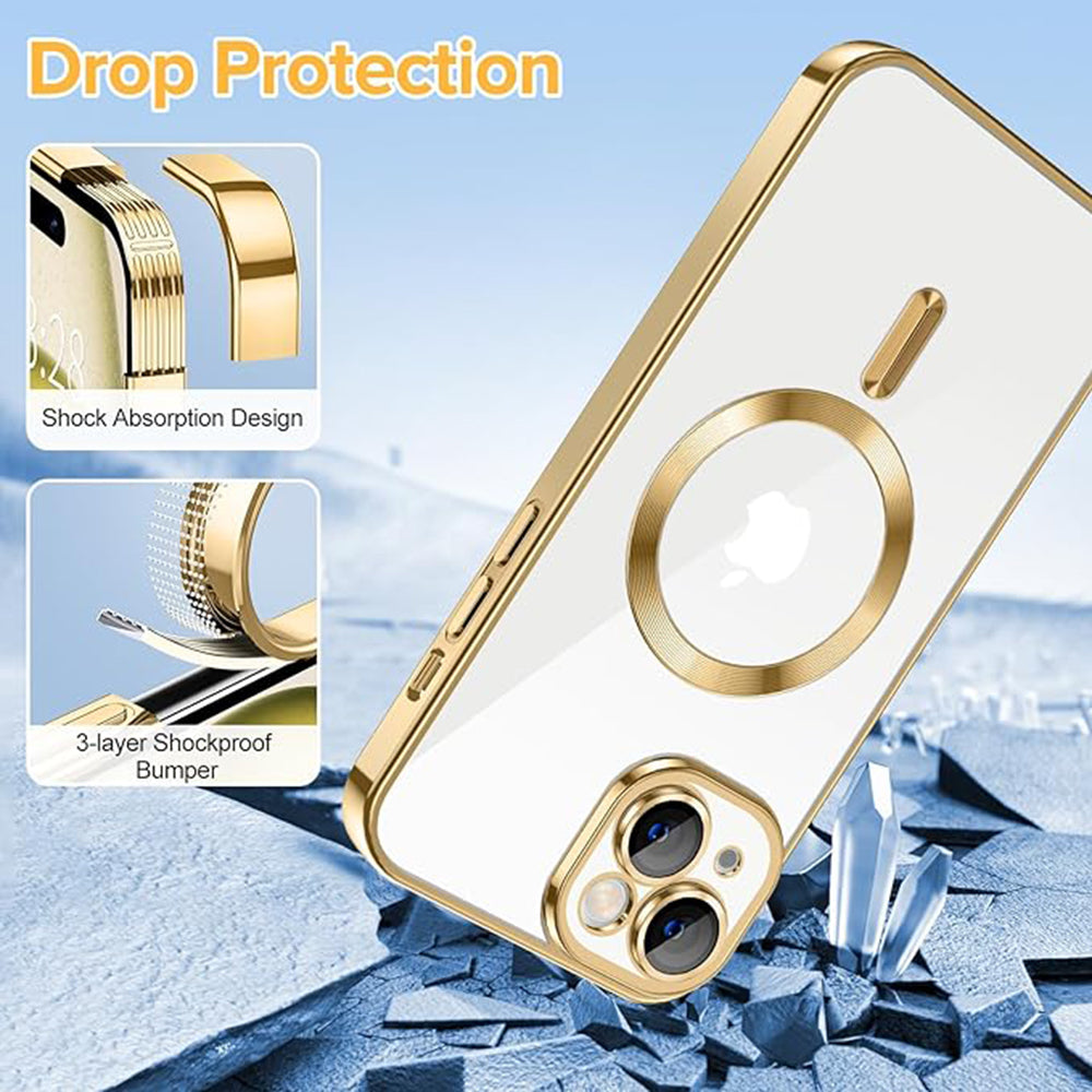 Custodia MagSafe per Apple iPhone 15, Techsuit, Luxury Crystal, Dorata