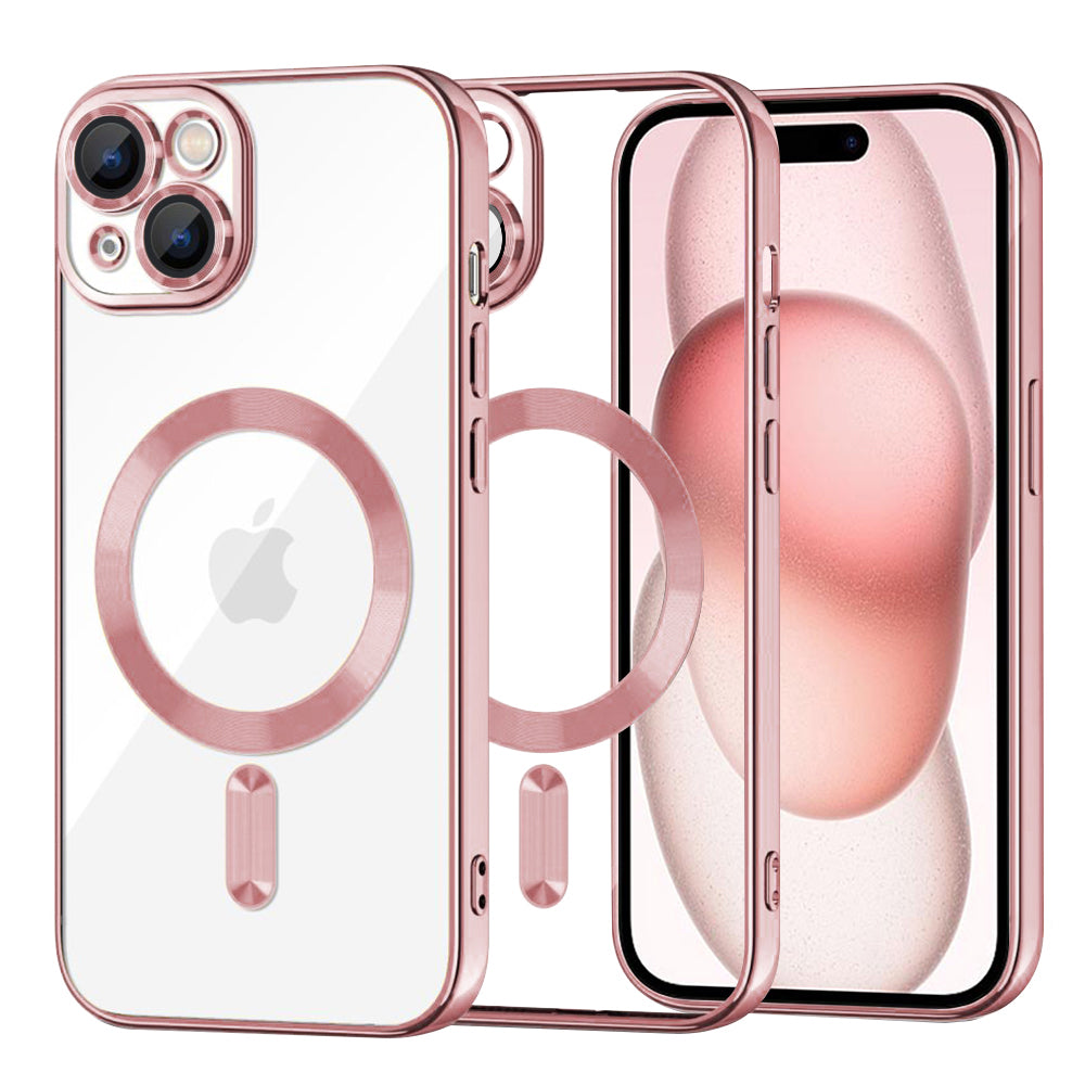 Custodia MagSafe per Apple iPhone 15, Techsuit, Luxury Crystal, Rosa