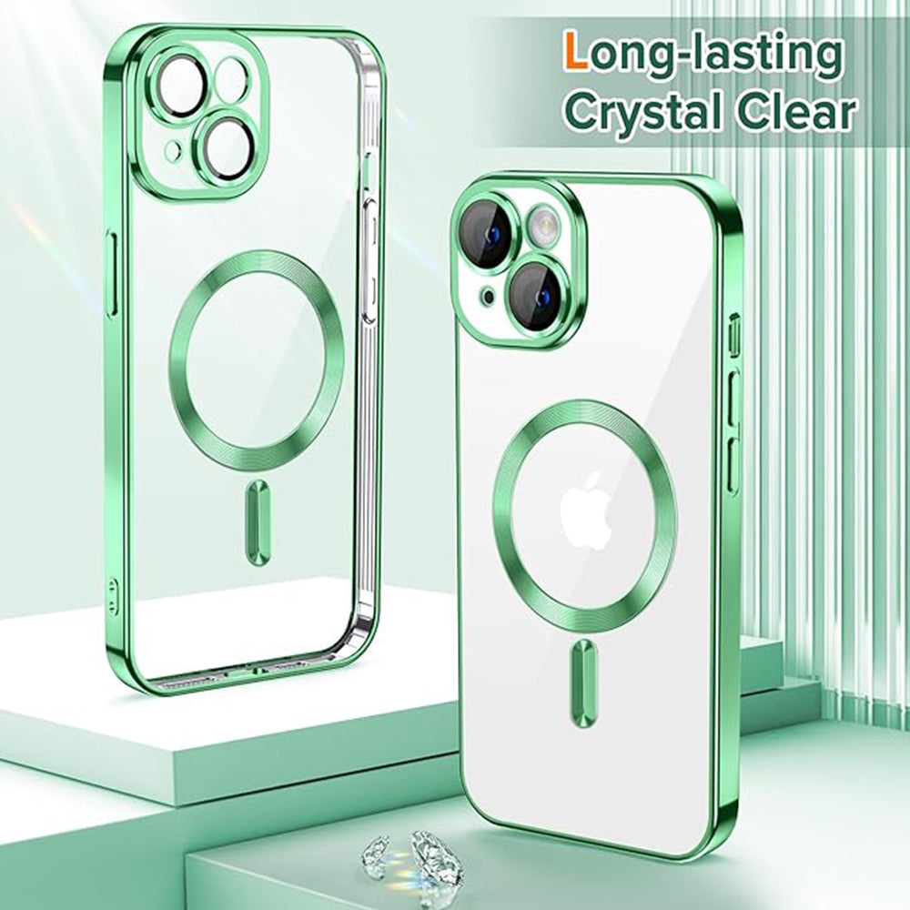 Custodia MagSafe per Apple iPhone 15, Techsuit, Luxury Crystal, Verde Chiaro