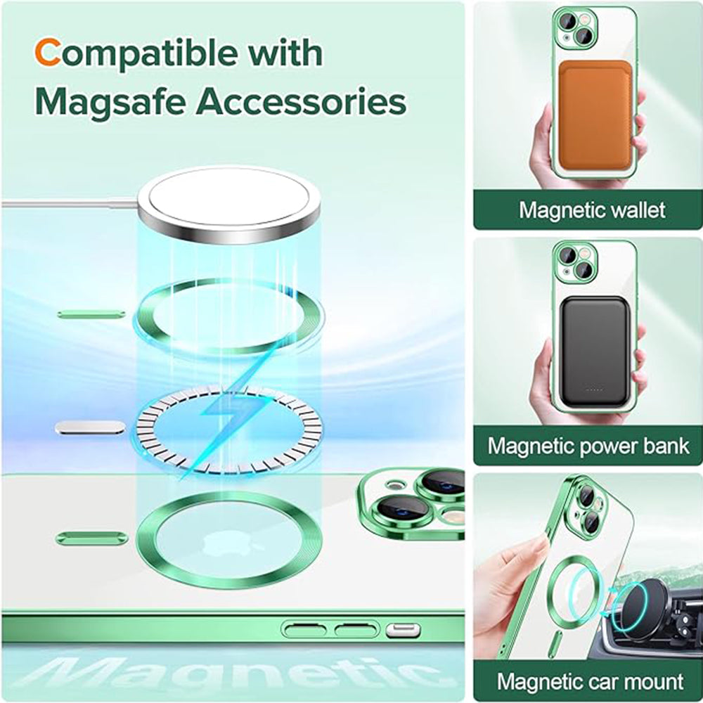 Custodia MagSafe per Apple iPhone 15, Techsuit, Luxury Crystal, Verde Chiaro