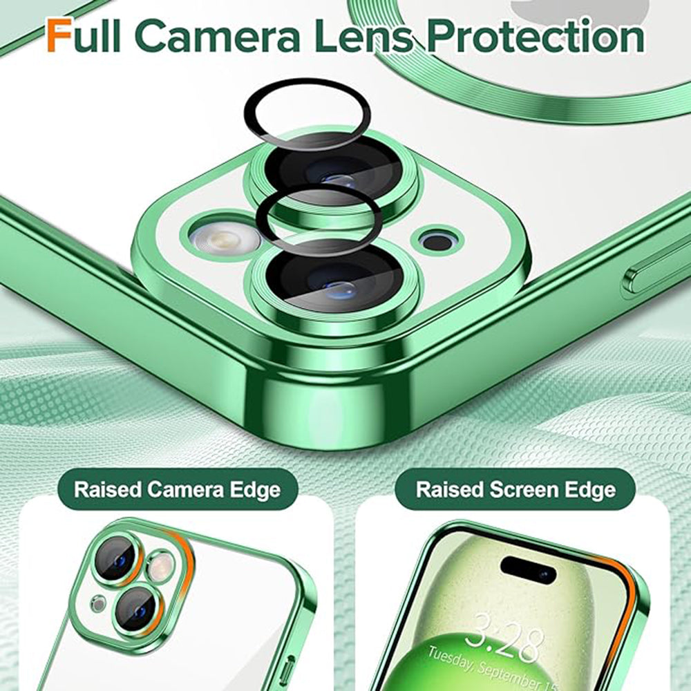 Custodia MagSafe per Apple iPhone 15, Techsuit, Luxury Crystal, Verde Chiaro
