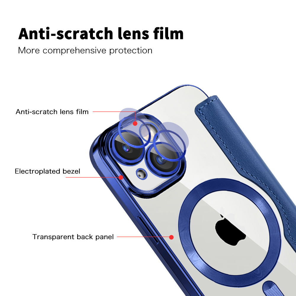 Custodia MagSafe per Apple iPhone 15, Techsuit, SmartMag Book, Blu