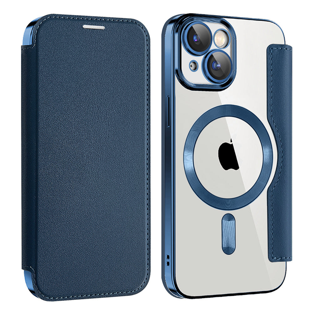 Custodia MagSafe per Apple iPhone 15, Techsuit, SmartMag Book, Blu
