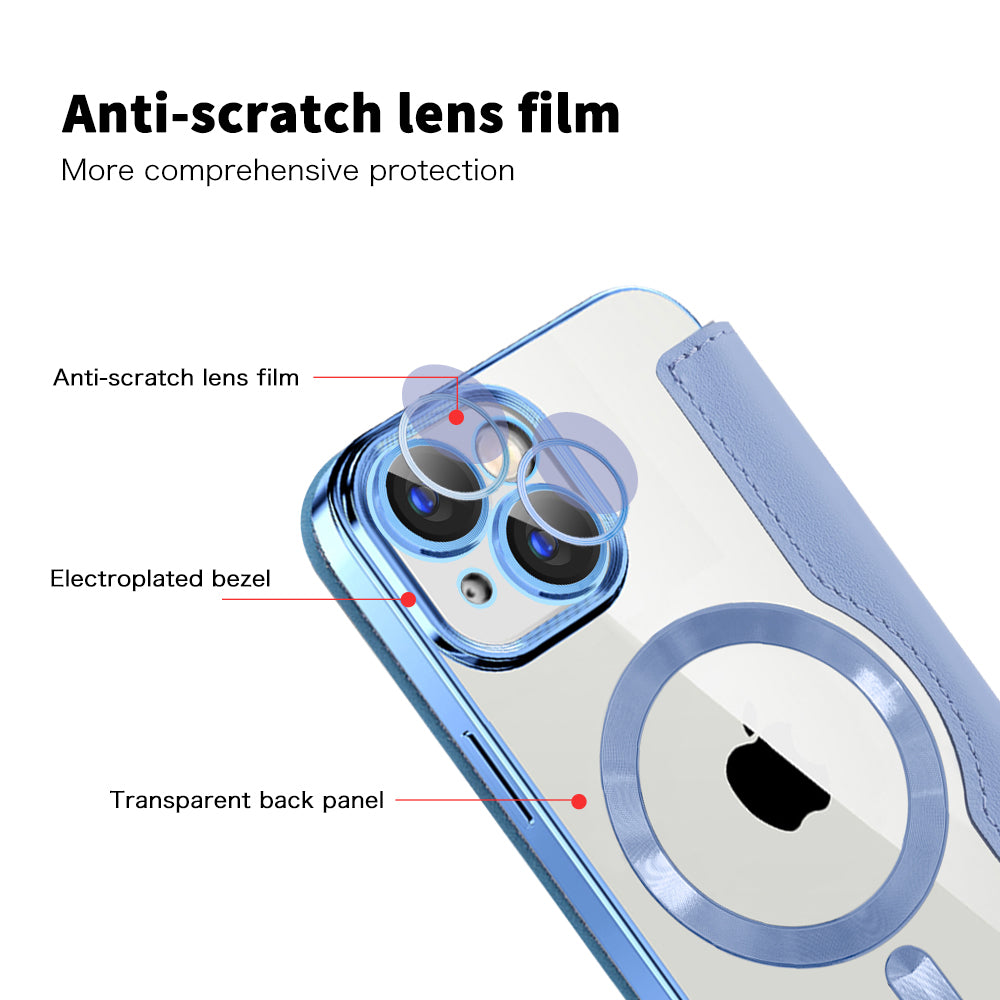 Custodia MagSafe per Apple iPhone 15, Techsuit, SmartMag Book, Blu