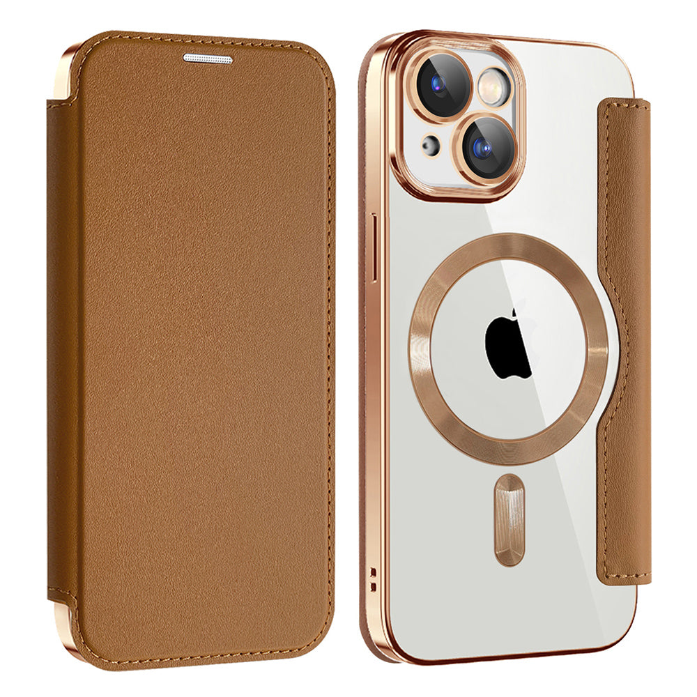 Custodia MagSafe per Apple iPhone 15, Techsuit, SmartMag Book, Marrone