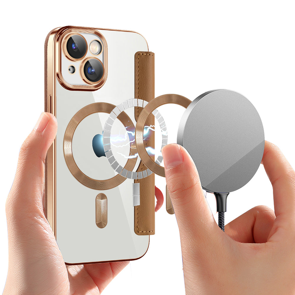 Custodia MagSafe per Apple iPhone 15, Techsuit, SmartMag Book, Marrone
