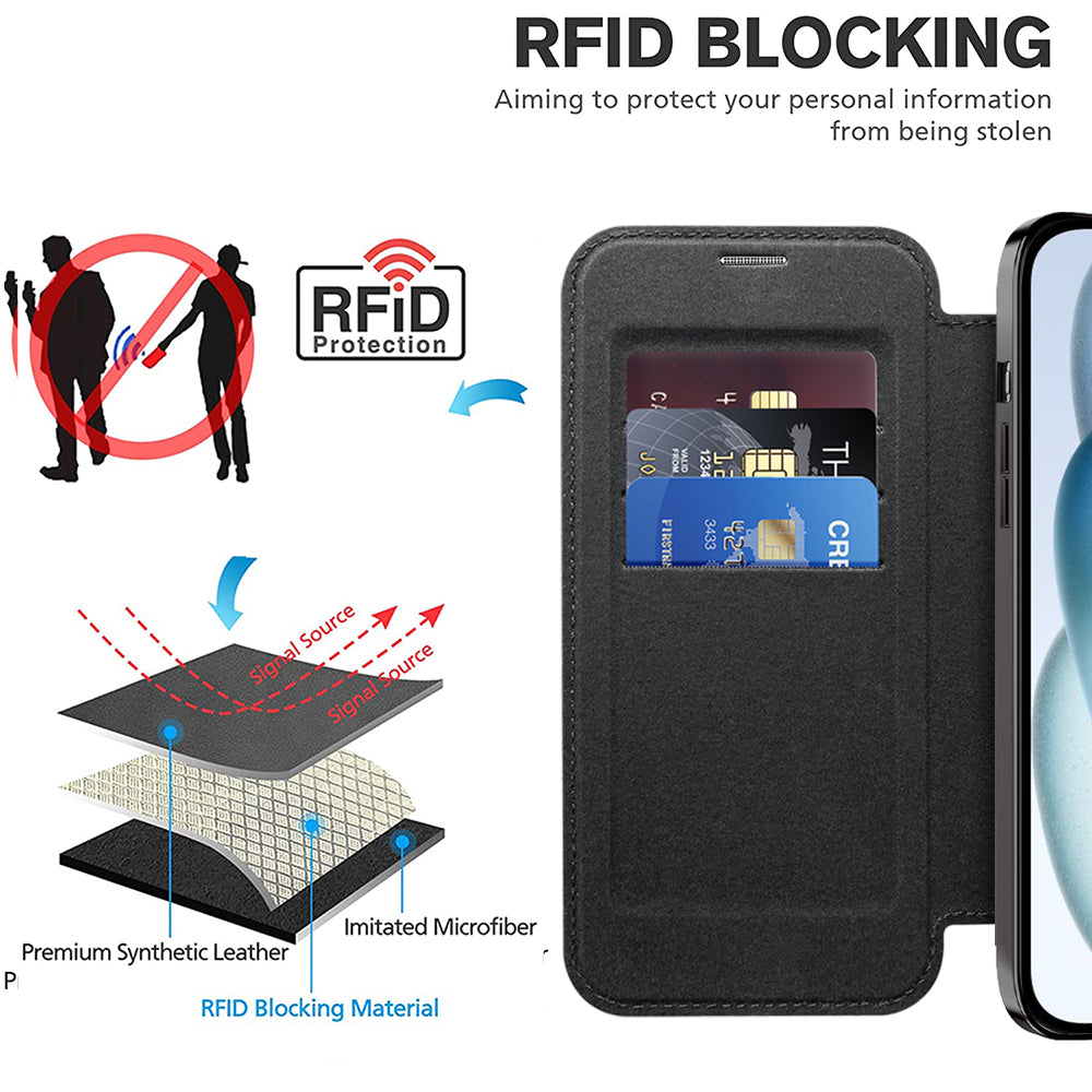 Custodia MagSafe per Apple iPhone 15, Techsuit, SmartMag Book, Nera