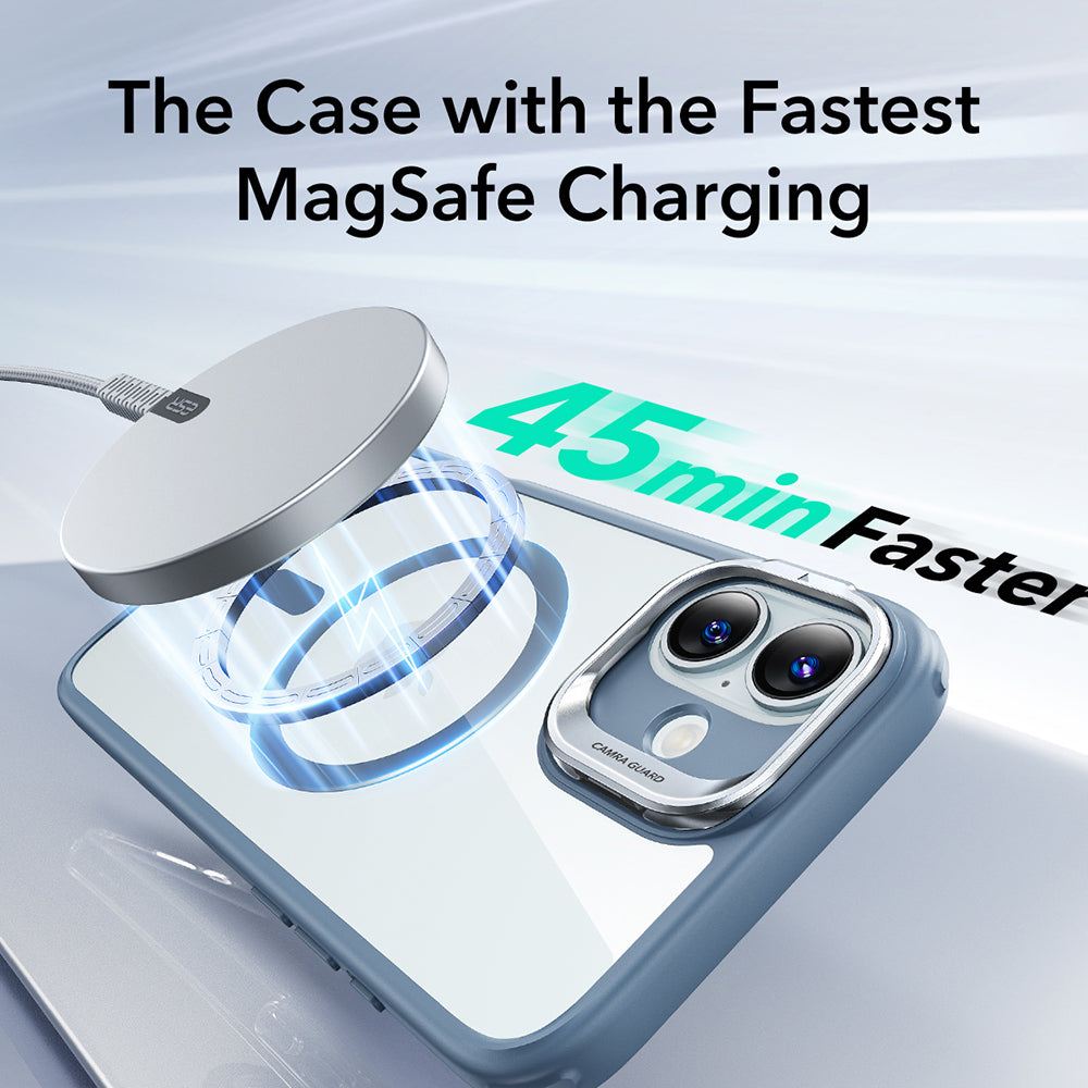 Custodia MagSafe per Apple iPhone 16, ESR, Classic Hybrid Kickstand, Blu Trasparente