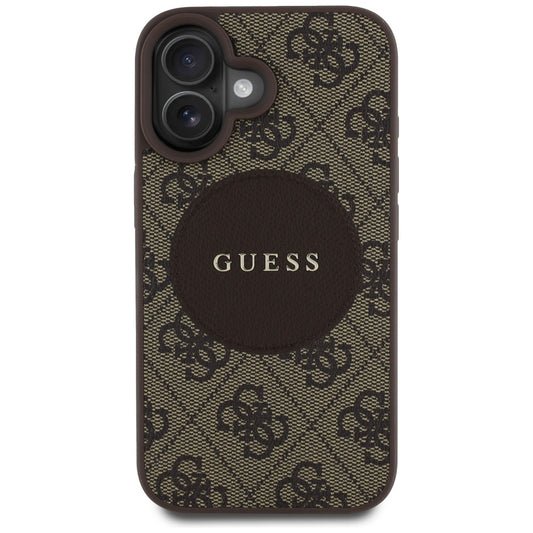 Custodia MagSafe per Apple iPhone 16, Guess, 4G Circle Classic Logo, Marrone