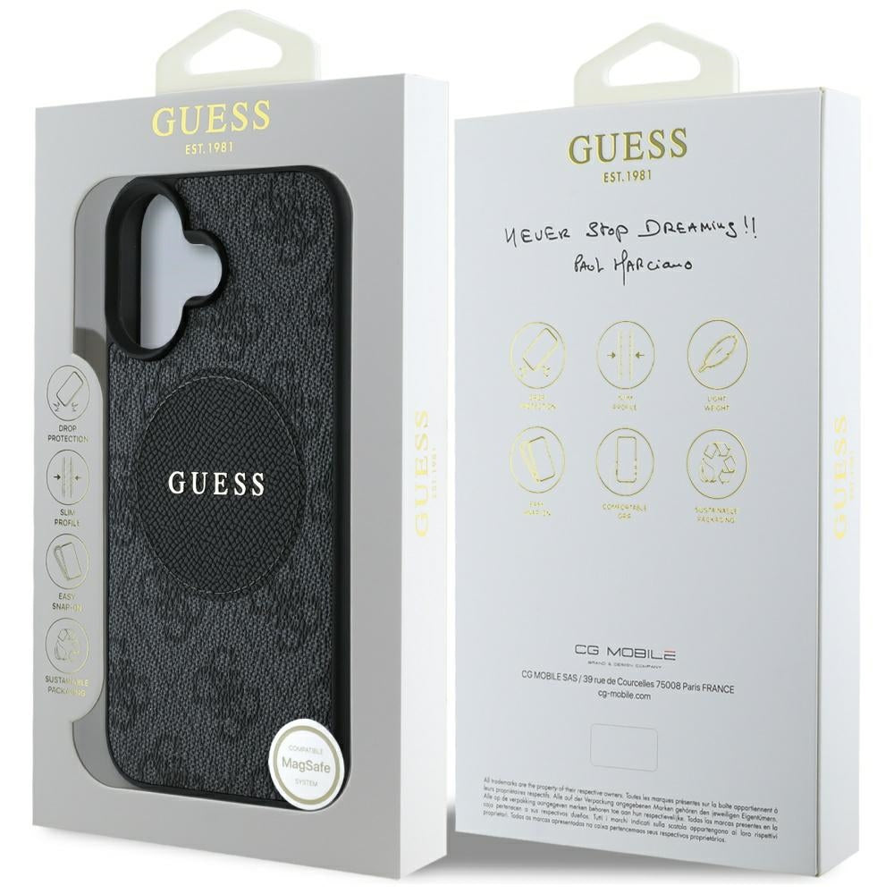 MagSafe Case for Apple iPhone 16, Guess, 4G Circle Classic Logo, Black