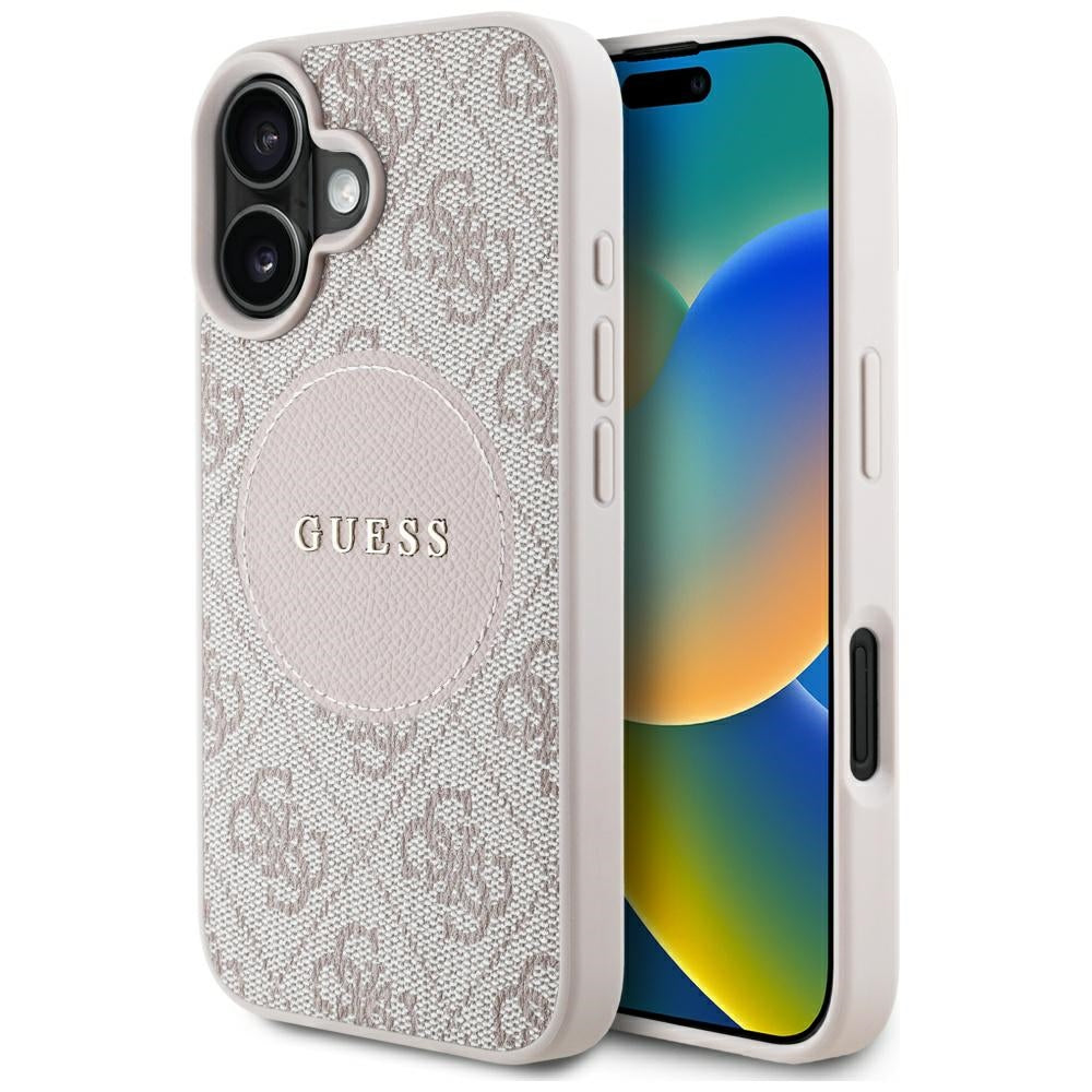 Custodia MagSafe per Apple iPhone 16, Guess, 4G Circle Classic Logo, Rosa