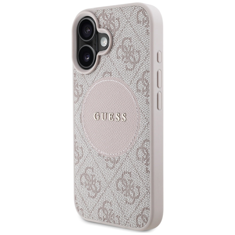 Custodia MagSafe per Apple iPhone 16, Guess, 4G Circle Classic Logo, Rosa