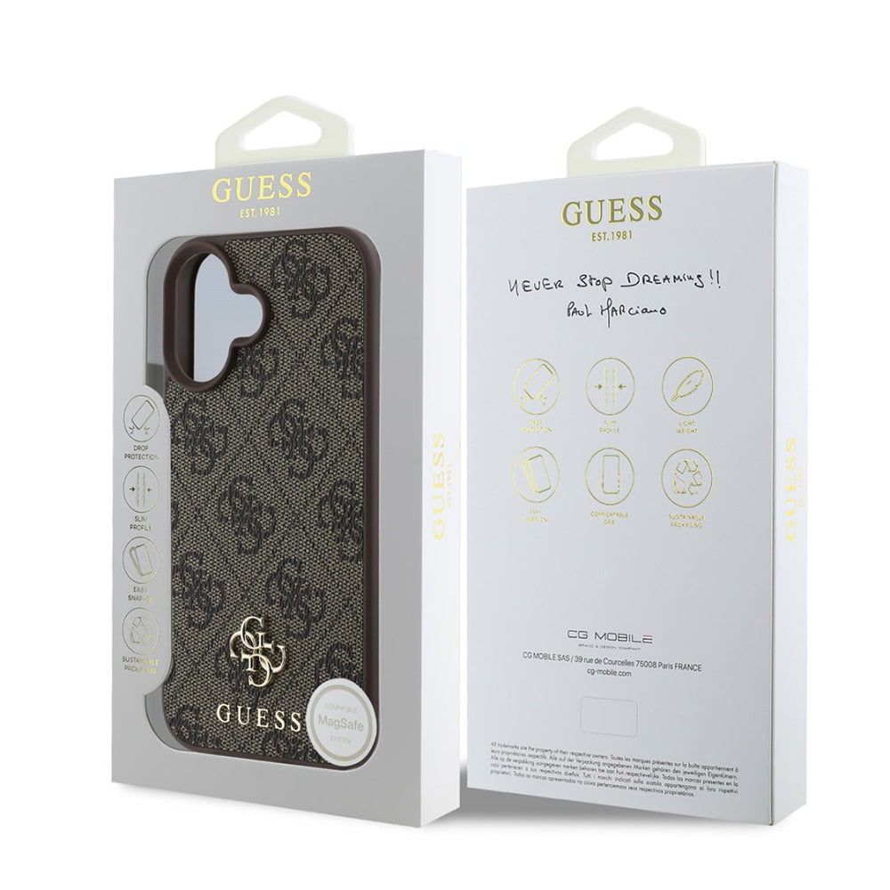 Custodia MagSafe per Apple iPhone 16, Guess, 4G Classic, Marrone