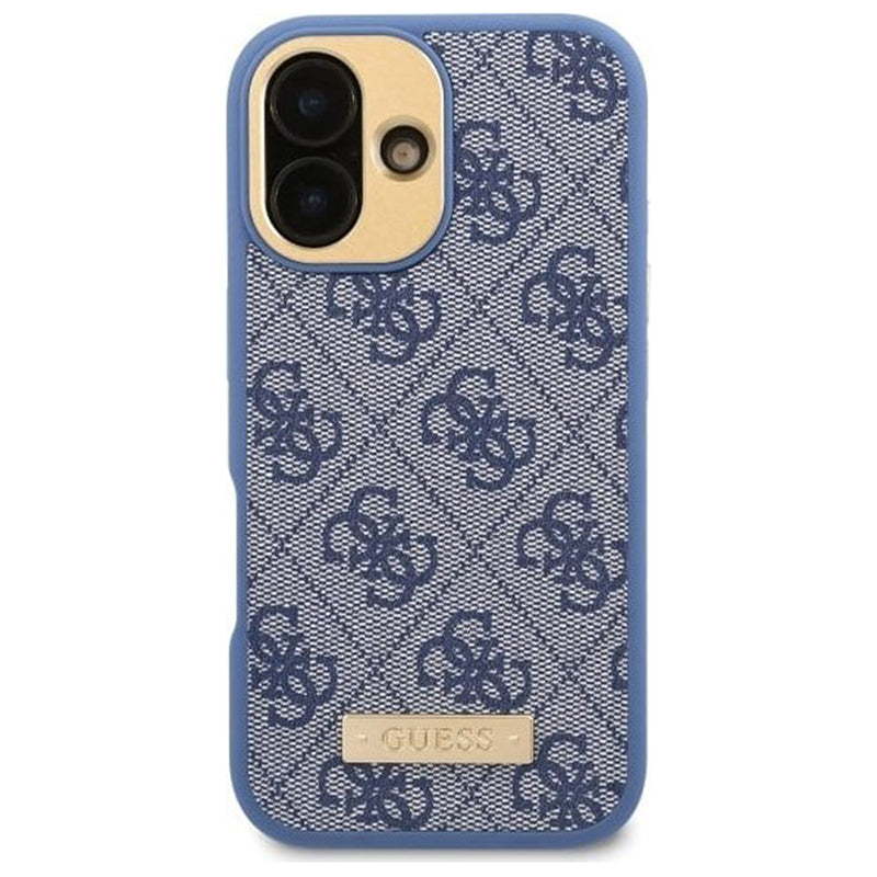 Custodia MagSafe per Apple iPhone 16, Guess, 4G Logo Plate, Blu