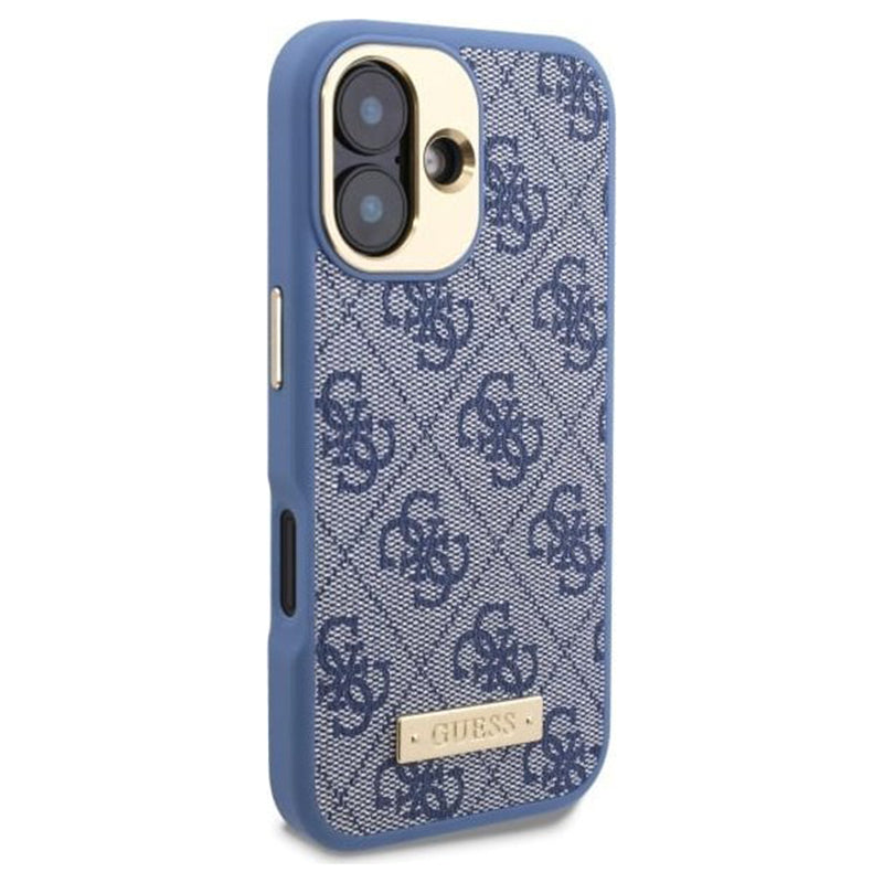 Custodia MagSafe per Apple iPhone 16, Guess, 4G Logo Plate, Blu