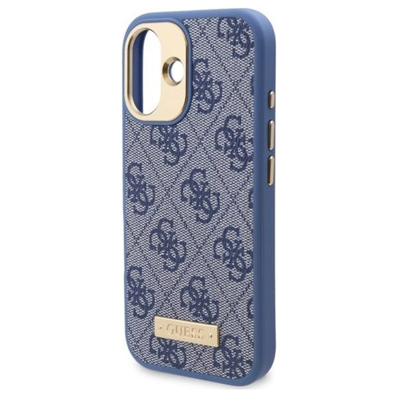 Custodia MagSafe per Apple iPhone 16, Guess, 4G Logo Plate, Blu