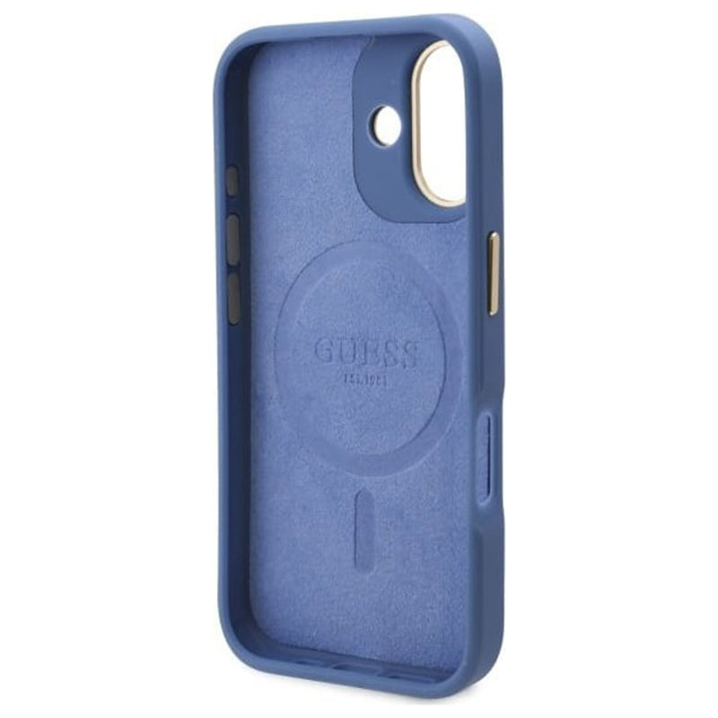 Custodia MagSafe per Apple iPhone 16, Guess, 4G Logo Plate, Blu