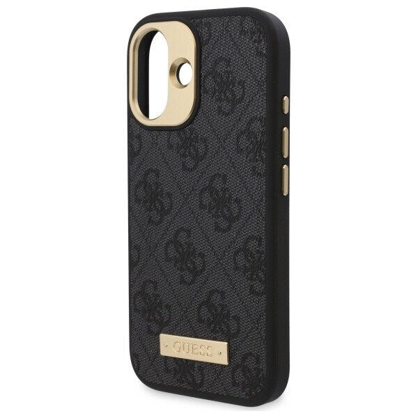 Custodia MagSafe per Apple iPhone 16, Guess, 4G Logo Plate, Nera
