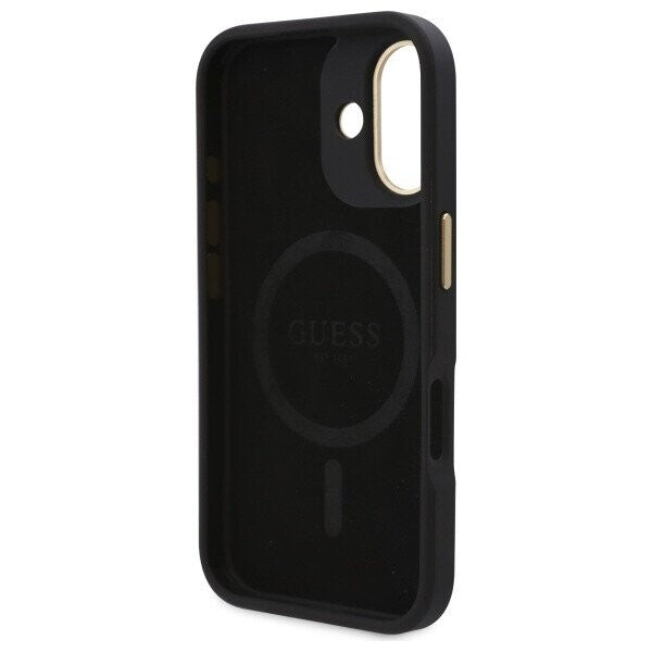 Custodia MagSafe per Apple iPhone 16, Guess, 4G Logo Plate, Nera