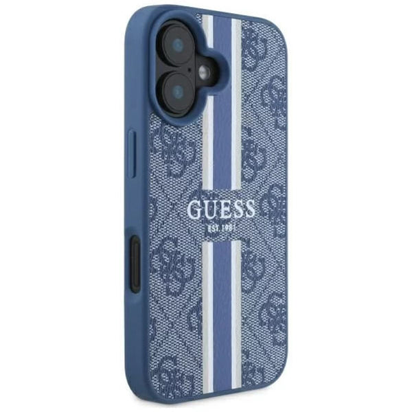 Custodia MagSafe per Apple iPhone 16, Guess, 4G Printed Stripes, Blu