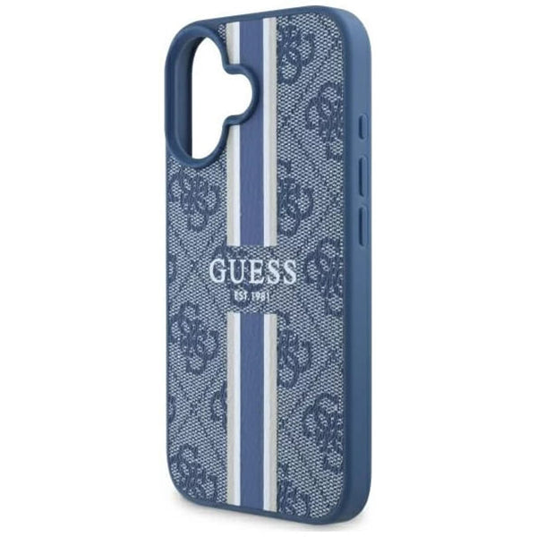 Custodia MagSafe per Apple iPhone 16, Guess, 4G Printed Stripes, Blu