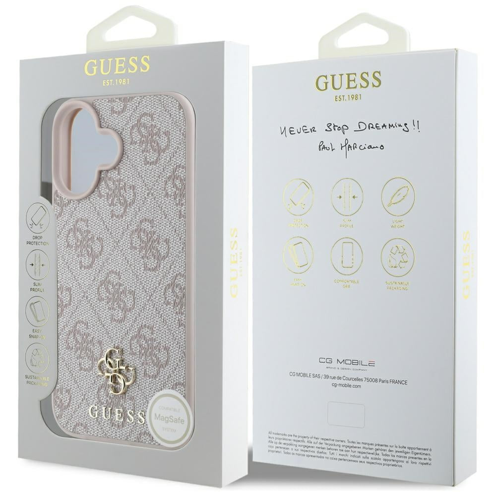 Custodia MagSafe per Apple iPhone 16, Guess, 4G Small and Classic Logo, Rosa