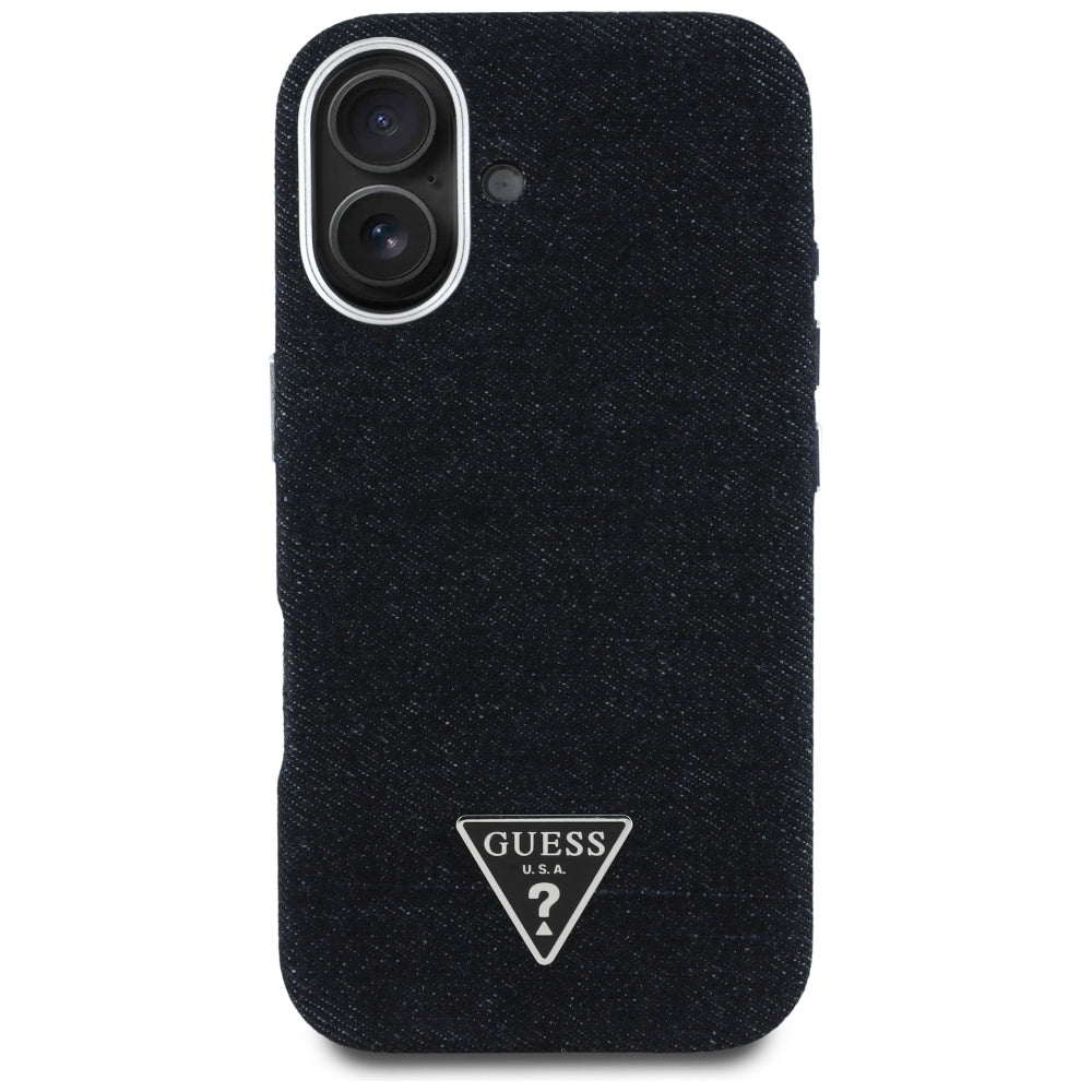 Custodia MagSafe per Apple iPhone 16, Guess, Denim Triangle Logo, Nera